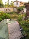Our custom camping spot in someones backyard (yes, we had to go door to door asking locals if we could pitch our tent in their yard) in Horcon.